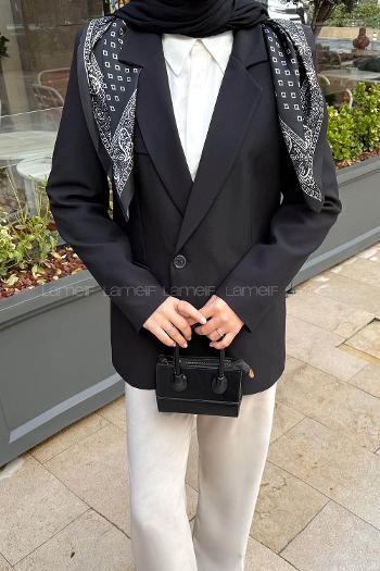 Lamelif Fular Detaylı Blazer Ceket Siyah