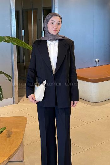 Lamelif Pens Detaylı Gizli Cep Ceket Siyah