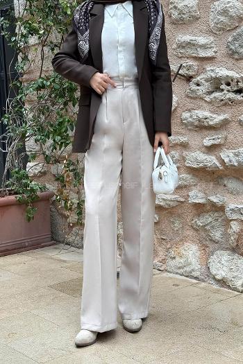 Lamelif Pens Detaylı Pantolon Taş Rengi