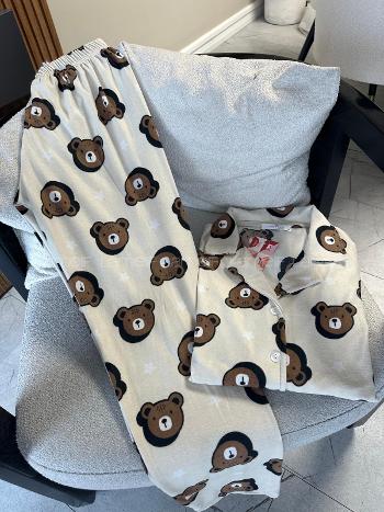 Lamelif Ekose Desen Ayıcıklı Pijama Takımı