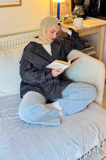 Smoked Long Arm Elastan Polyester Trench Coat