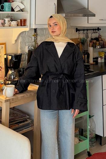 Smoked Long Arm Elastan Polyester Trench Coat