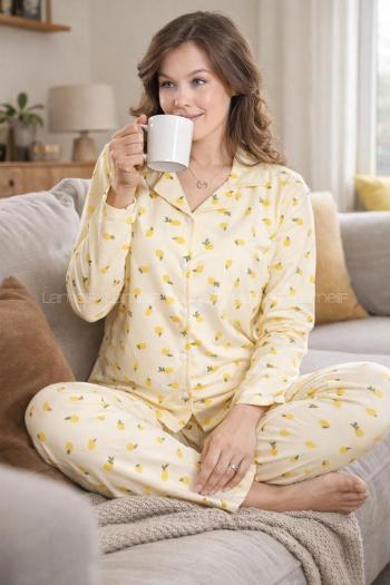 Lamelif Ananas Detaylı Pijama Takımı Desenli