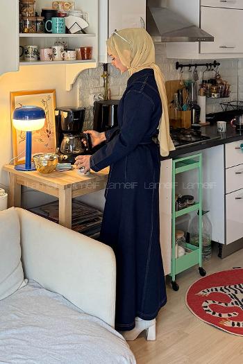 Lamelif Bağlama Detaylı Kot Elbise Kot Mavisi