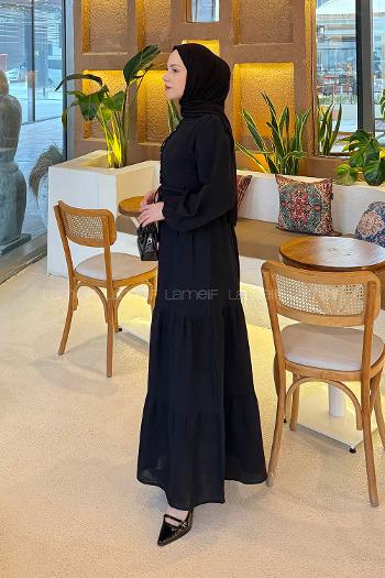 Black Crew Neck Linen Dresess