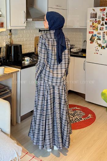 Gray Foulard Neck Long Arm Cotton Flare Suit