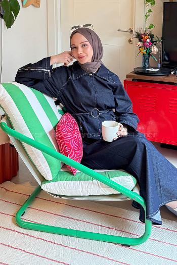 Lamelif Fermuar Detaylı Etekli Takım Kot Mavisi