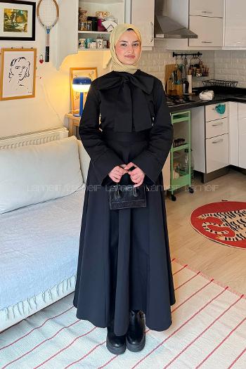 Lamelif Fular Yaka Tesettür Takım Siyah