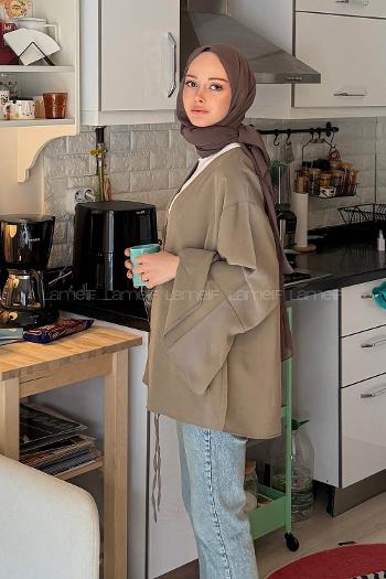 Lamelif İspanyol Kol Bağlama Detaylı Gömlek Haki