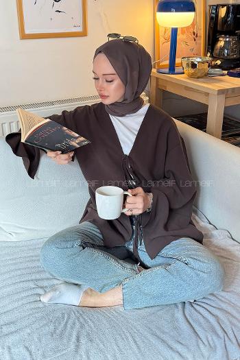 Lamelif İspanyol Kol Bağlama Detaylı Gömlek Kahverengi