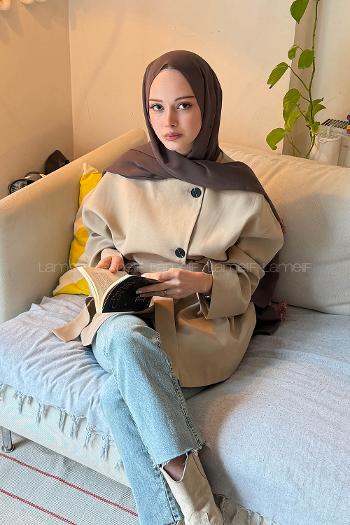 Lamelif Kemerli Ceket Vizonrengi