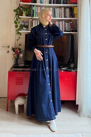 Lamelif Kemerli Kot Elbise Kot Mavisi