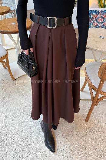 Bitter Brown Polyester Flared Skirt Skirt