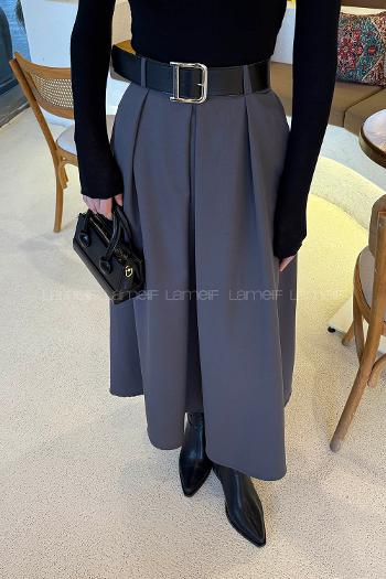 Anthracite Polyester Flared Skirt Skirt