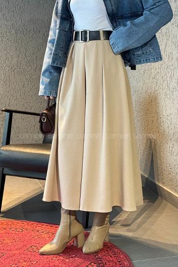 Beige Polyester Flared Skirt Skirt