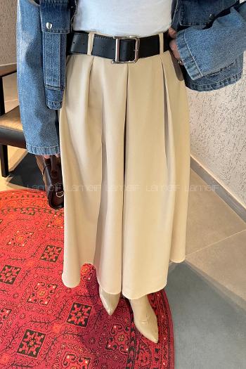 Beige Polyester Flared Skirt Skirt