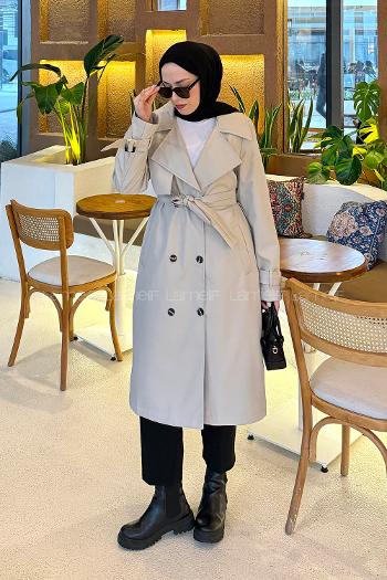 Lamelif Klasik Kuşaklı Trenç Taş