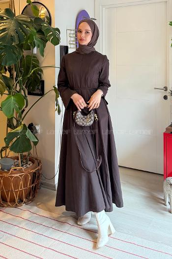 Bitter Brown Crew Neck Gabardin Dresess