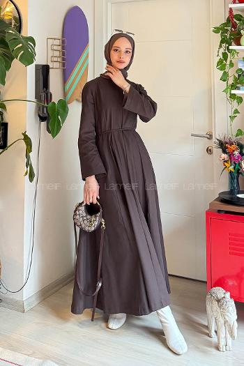 Bitter Brown Crew Neck Gabardin Dresess