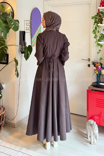 Bitter Brown Crew Neck Gabardin Dresess