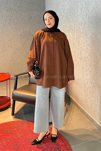 Bitter Brown Shirt Collar Long Arm Cotton Unprinted Shirt