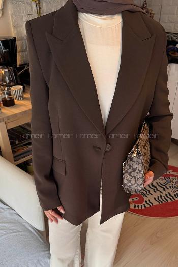 Lamelif Pens Detaylı Gizli Cep Ceket Kahverengi