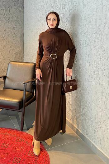 Lamelif Sandy Toka Detaylı Elbise Acı Kahve