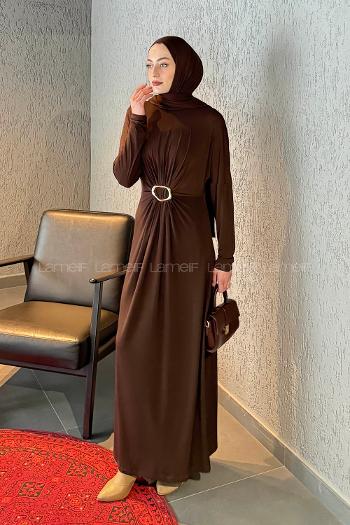 Lamelif Sandy Toka Detaylı Elbise Acı Kahve