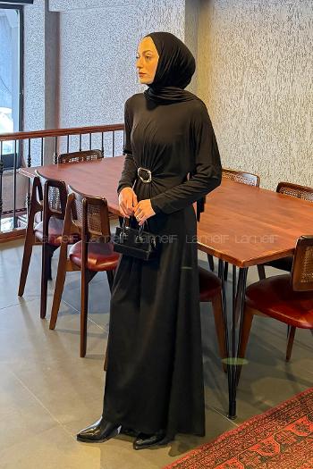 Black Mock Turtle Neck Sandy Fabric Dresess