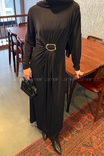 Black Mock Turtle Neck Sandy Fabric Dresess