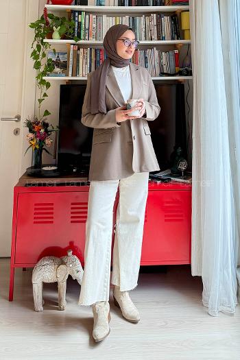 Lamelif Sırt Yırtmaç Detaylı Pensli Ceket Toprak Rengi