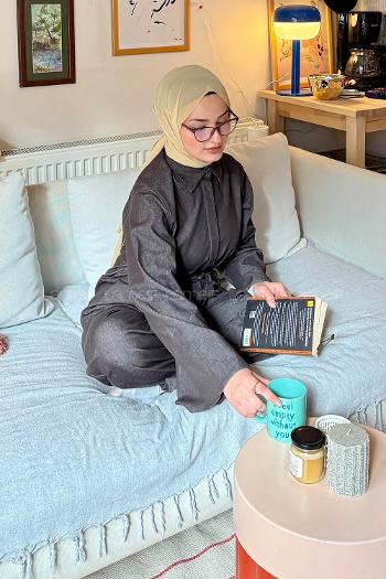 Lamelif Yarasa Kol Pantolonlu Takım Koyu kahverengi