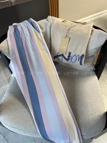 Lamelif Fun Times Enjoy Nakışlı Termal Pijama Takımı