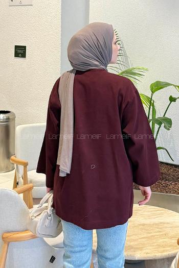 Lamelif Bağlama Detaylı Kimono Mürdüm