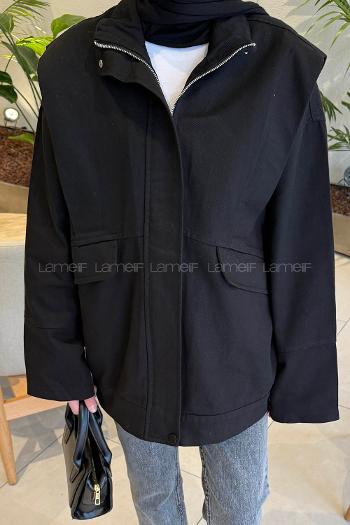 Black Neckband Long Arm Denim Jacket