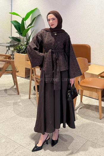 Lamelif Etekli Bağlamalı Takım Kahverengi