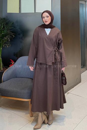 Brown V Neck Long Arm Denim Suit