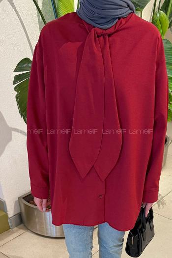 Claret Red Foulard Neck Long Arm Cotton Polyester Shirt