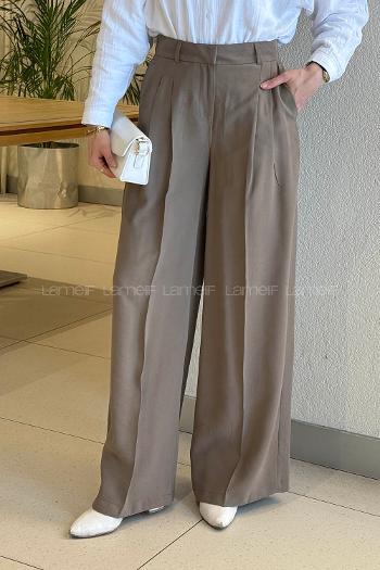 Lamelif Geniş Paça Palazzo Pantolon Haki
