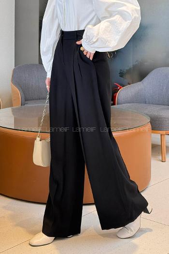 Lamelif Geniş Paça Palazzo Pantolon Siyah