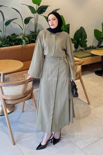 Khaki Shirt Collar Long Arm Viscose Fabric Suit
