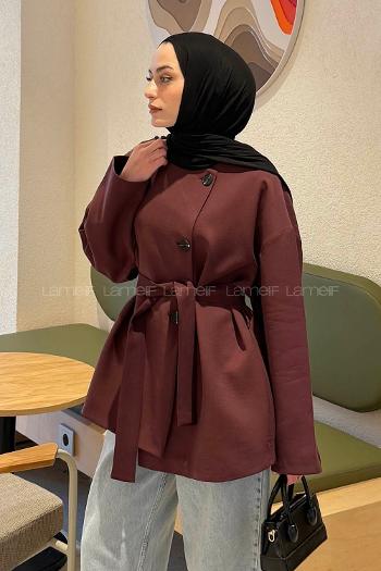 Plum Crew Neck Long Arm Polyester Jacket