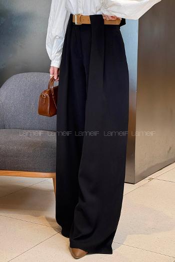 Lamelif Kemerli Salaş Pantolon Siyah