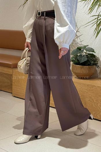 Lamelif Krep Palazzo Pantolon Kahverengi