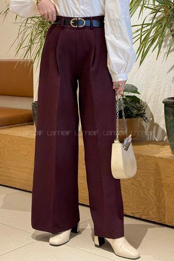 Lamelif Krep Palazzo Pantolon Mürdüm