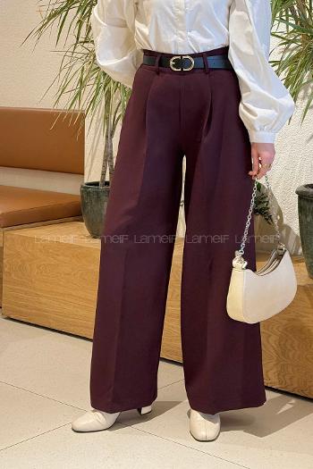 Lamelif Krep Palazzo Pantolon Mürdüm