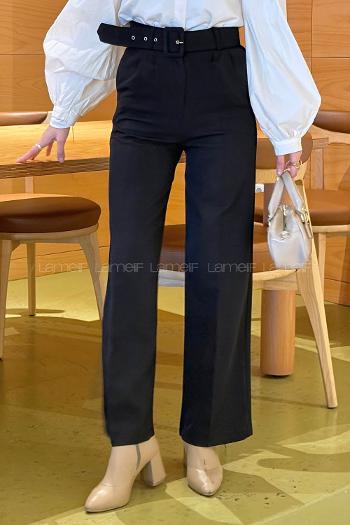 Lamelif Palozzo Model Kemerli Pantolon Siyah
