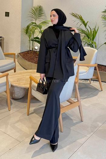 Lamelif Şallı Biyeli Takım Siyah