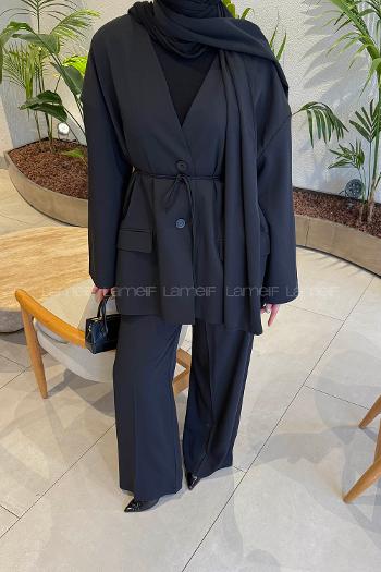 Lamelif Şallı Biyeli Takım Siyah