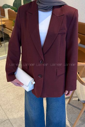 Claret Red Jacket Collar Long Arm Viscose Fabric Jacket